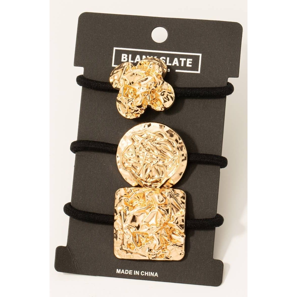 Clover Disc And Square Crumpled Metallic Hair Tie Set