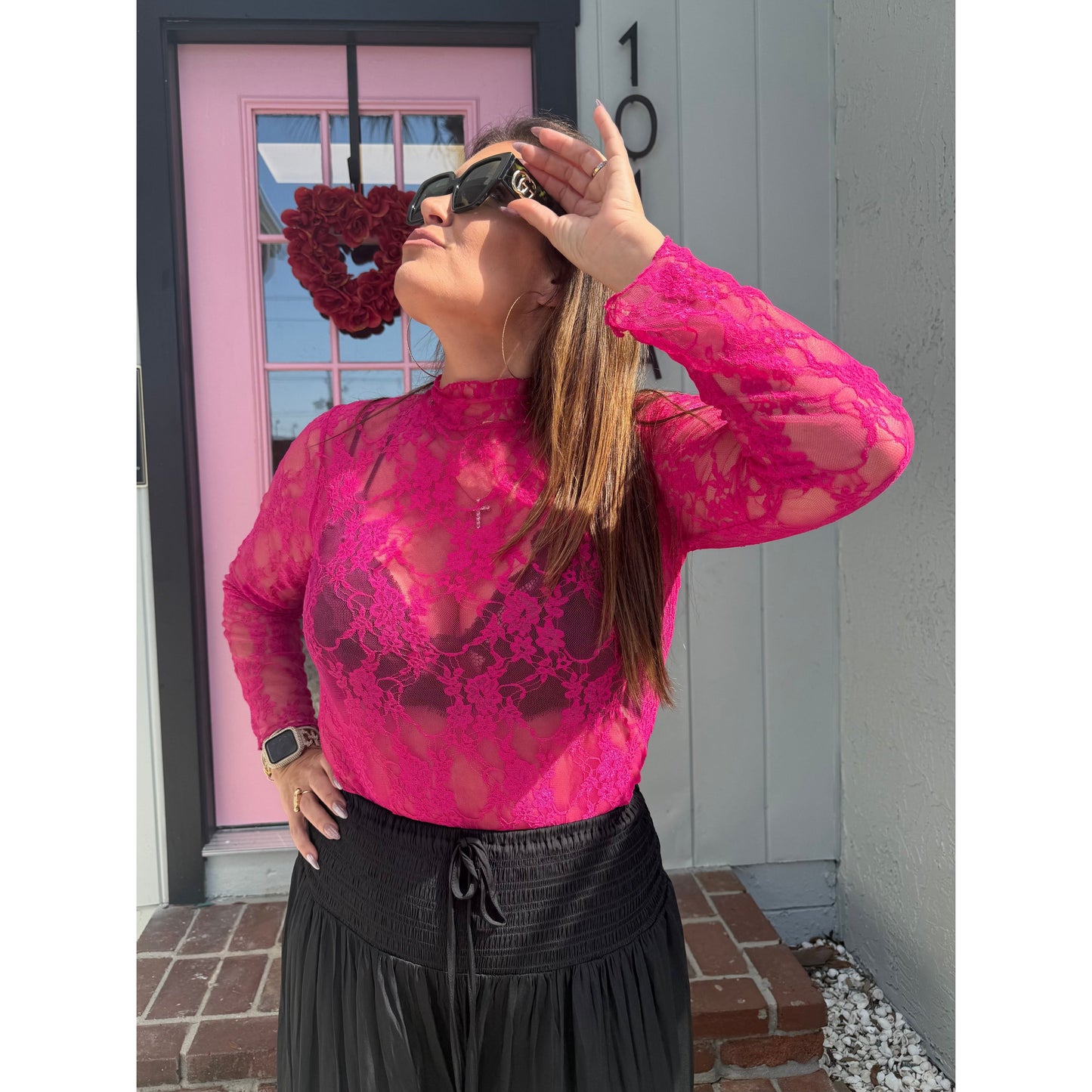 Paris Dream Lace Top- Fuchia