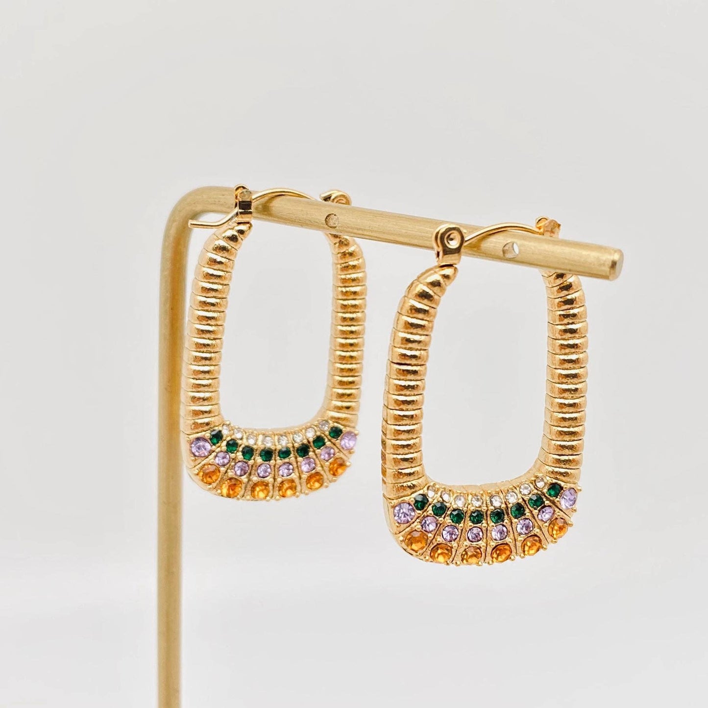 18k Gold-plated Stainless Steel CZ U-shaped Earrring - FGS