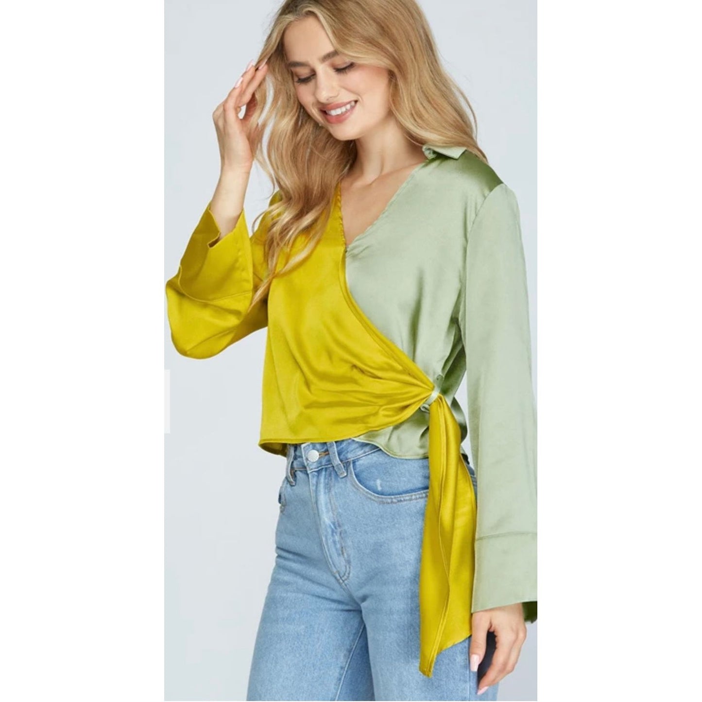 Two faced kiwi/sage blouse
