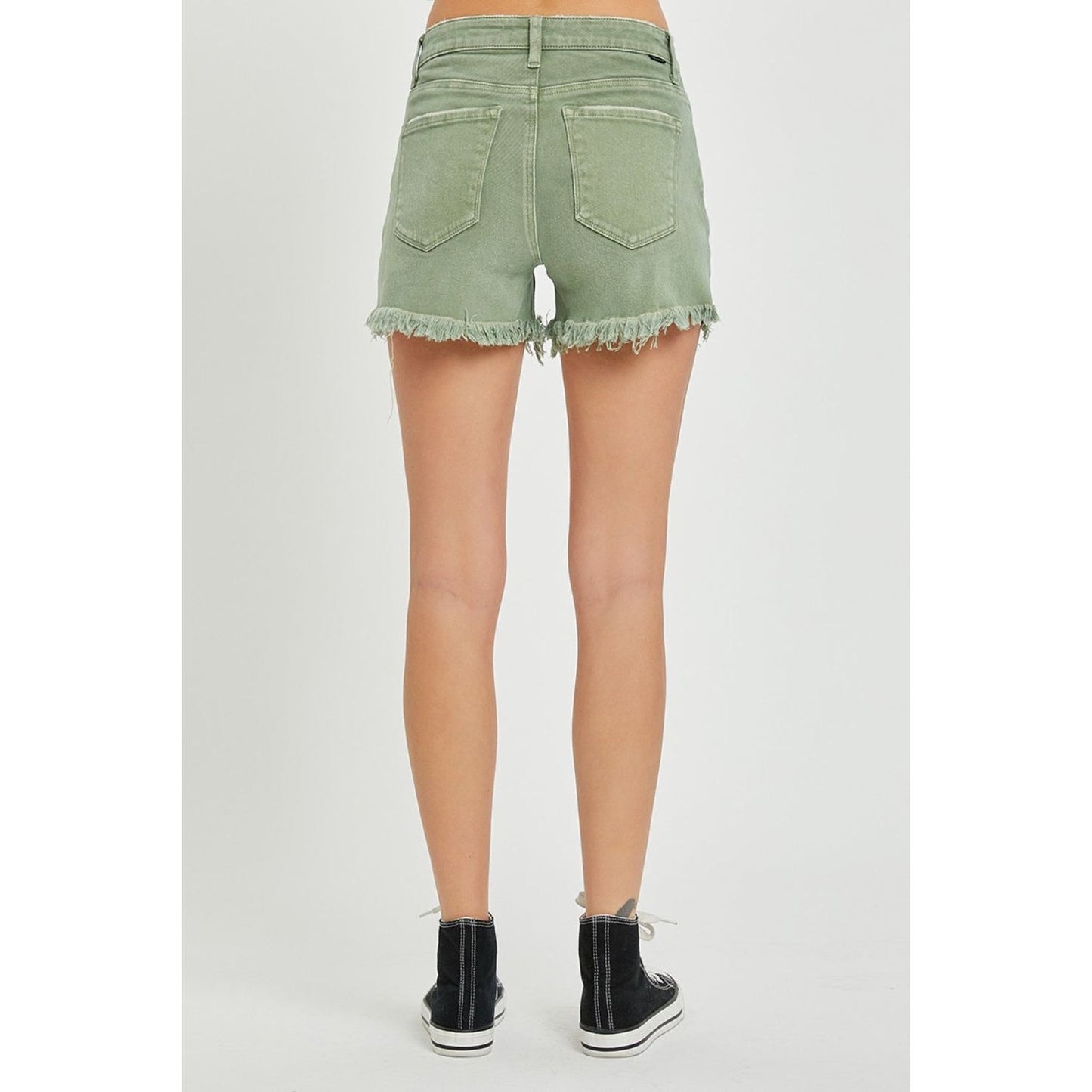 RISEN Mid Waist Frayed Hem Denim Shorts