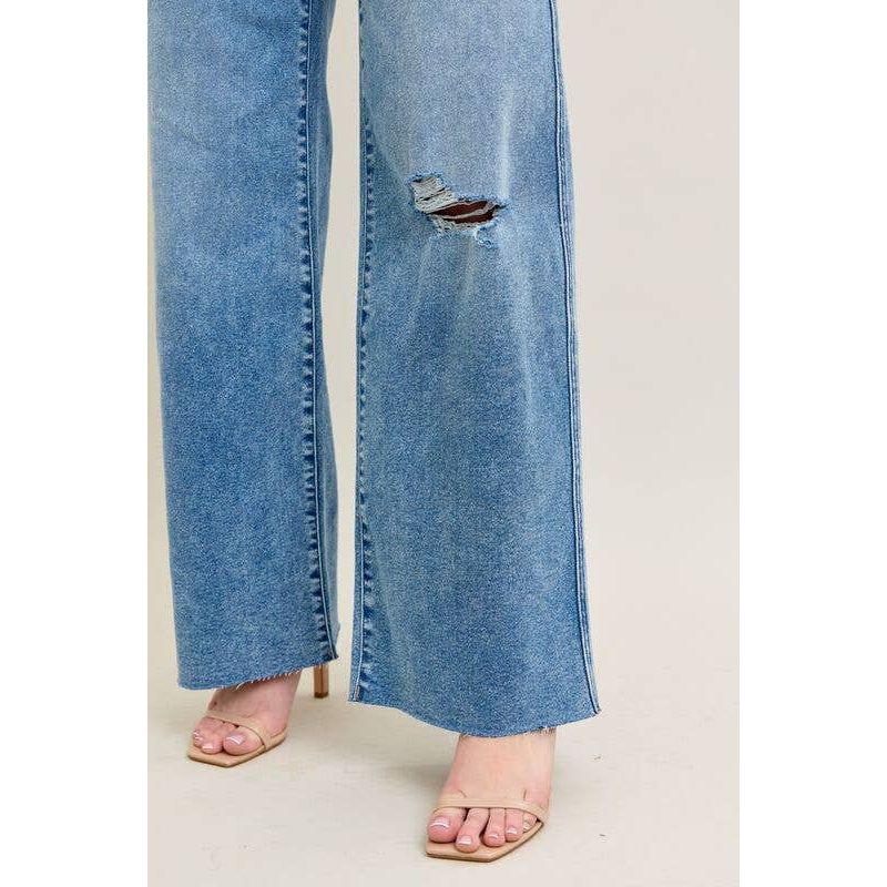 High Waisted Wide Leg Distressed