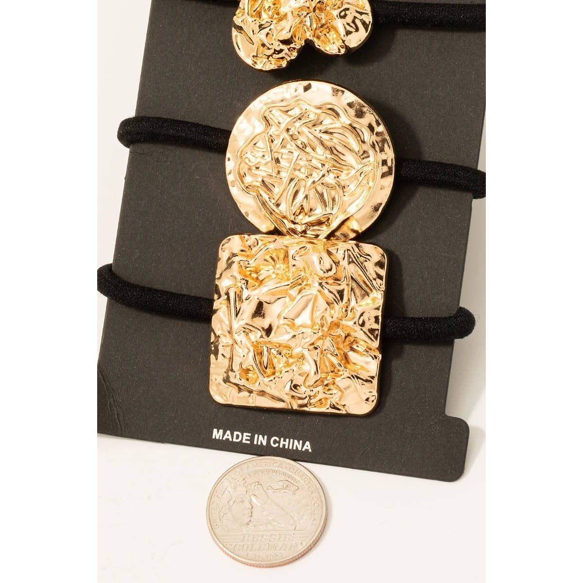 Clover Disc And Square Crumpled Metallic Hair Tie Set