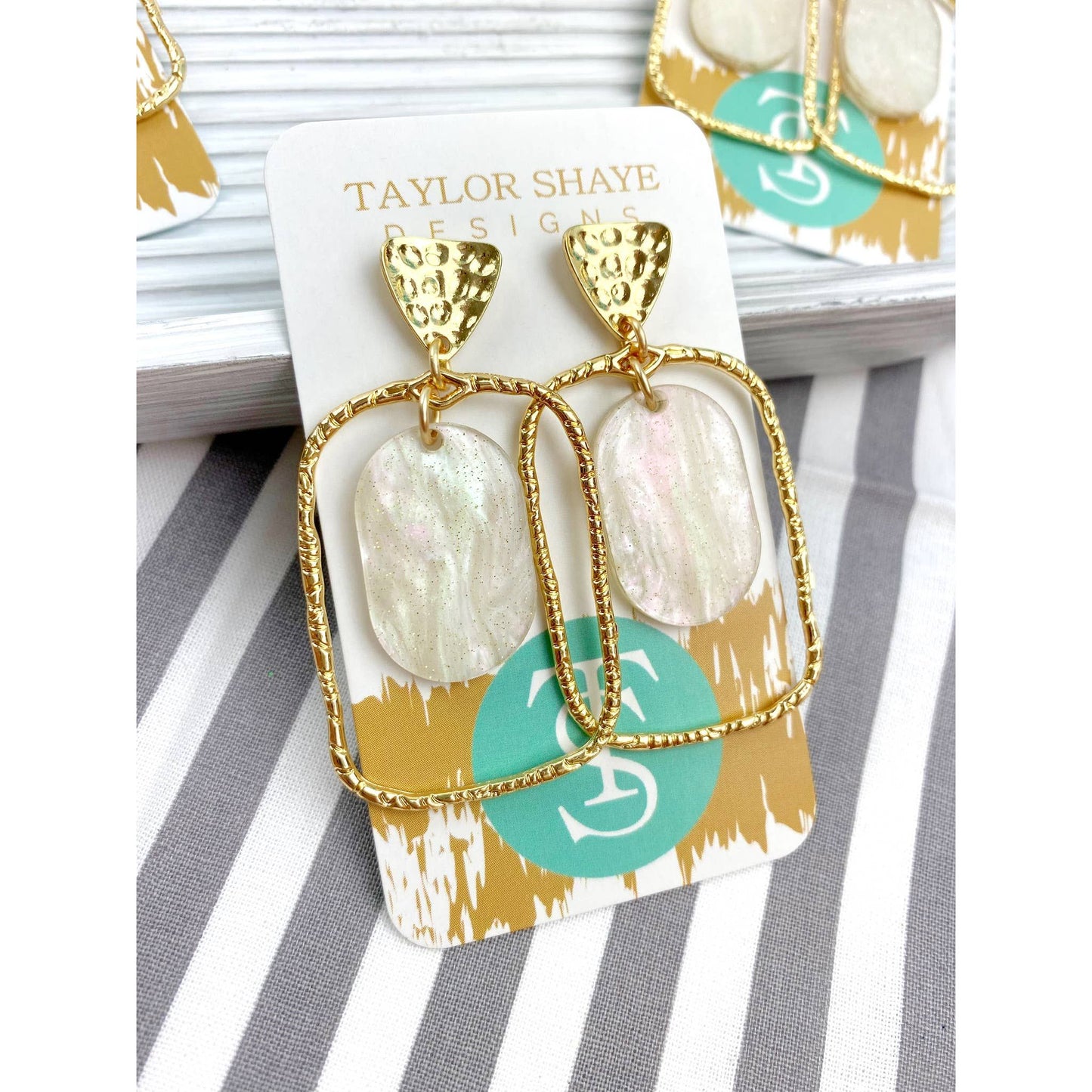 White Shimmer Oval Hoops