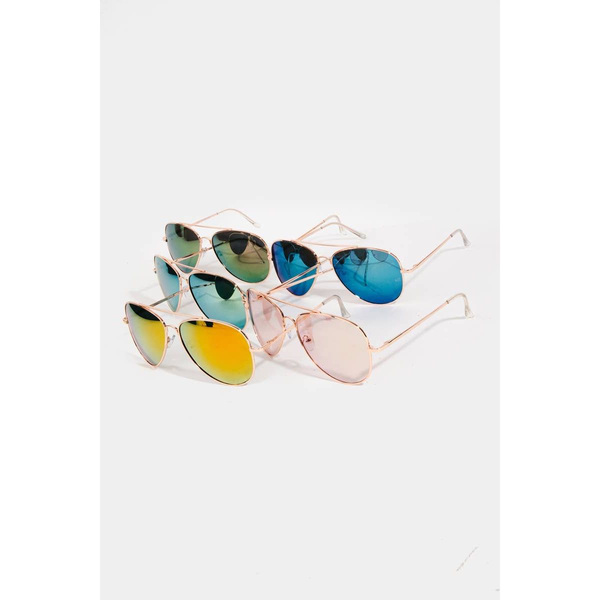 Metallic Trim Bridge Aviator Sunglasses Set
