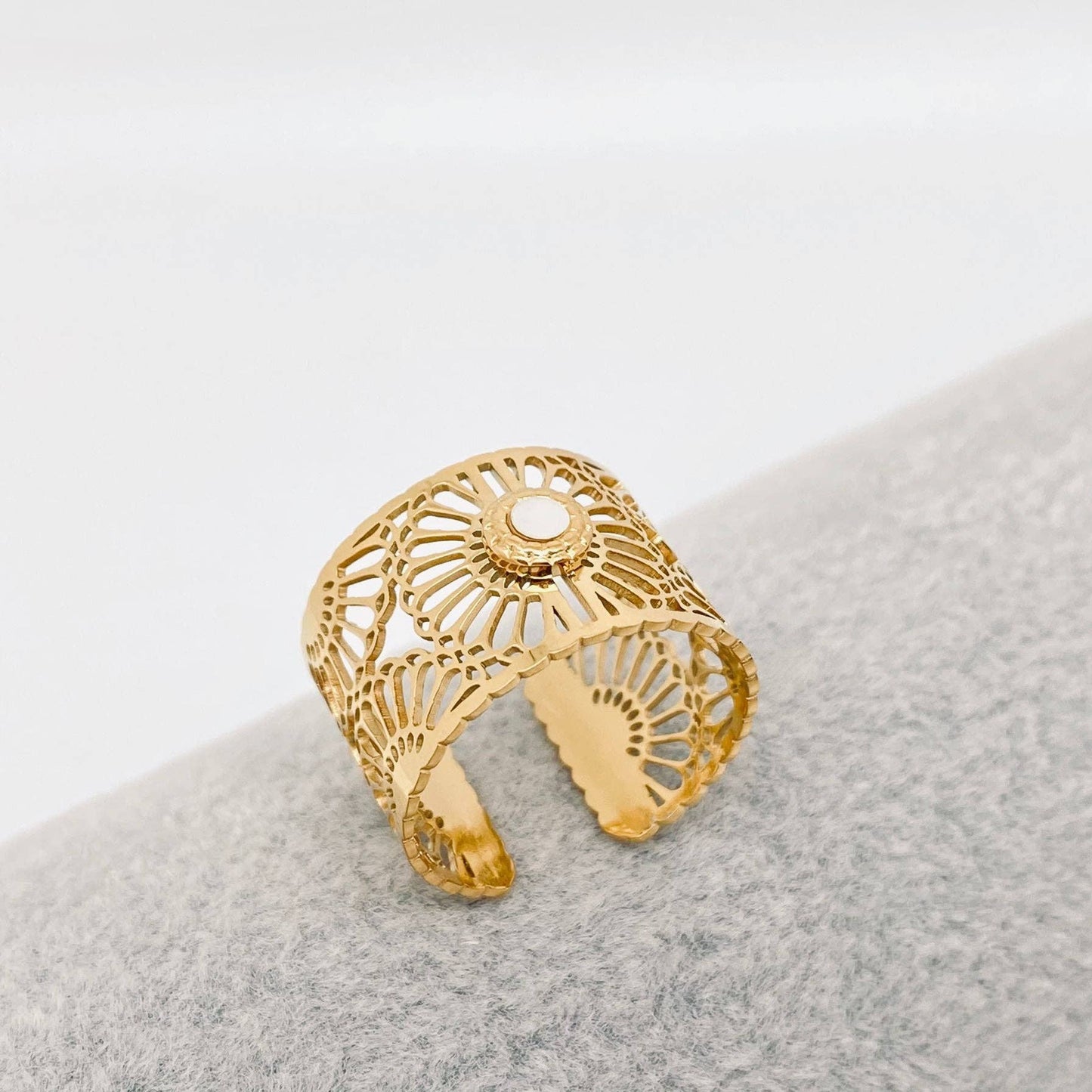 Non tarnish Hollow Flower Design 14K Gold Plated Ring