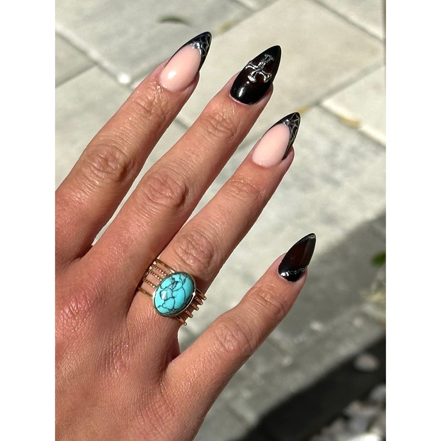 Vintage Stainless Steel Inlaid Natural Stone Rings