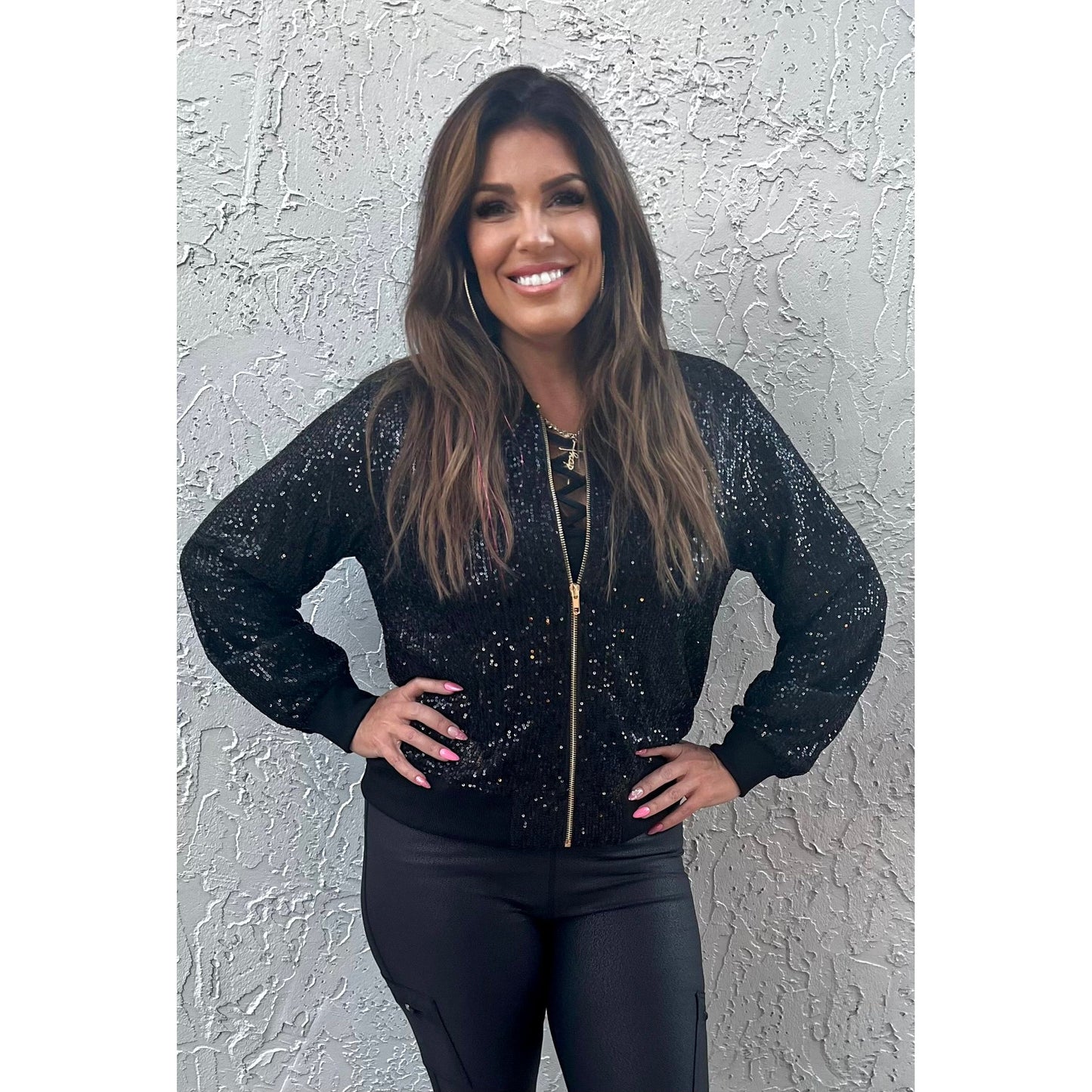Night Out Sequin Bomber Jacket