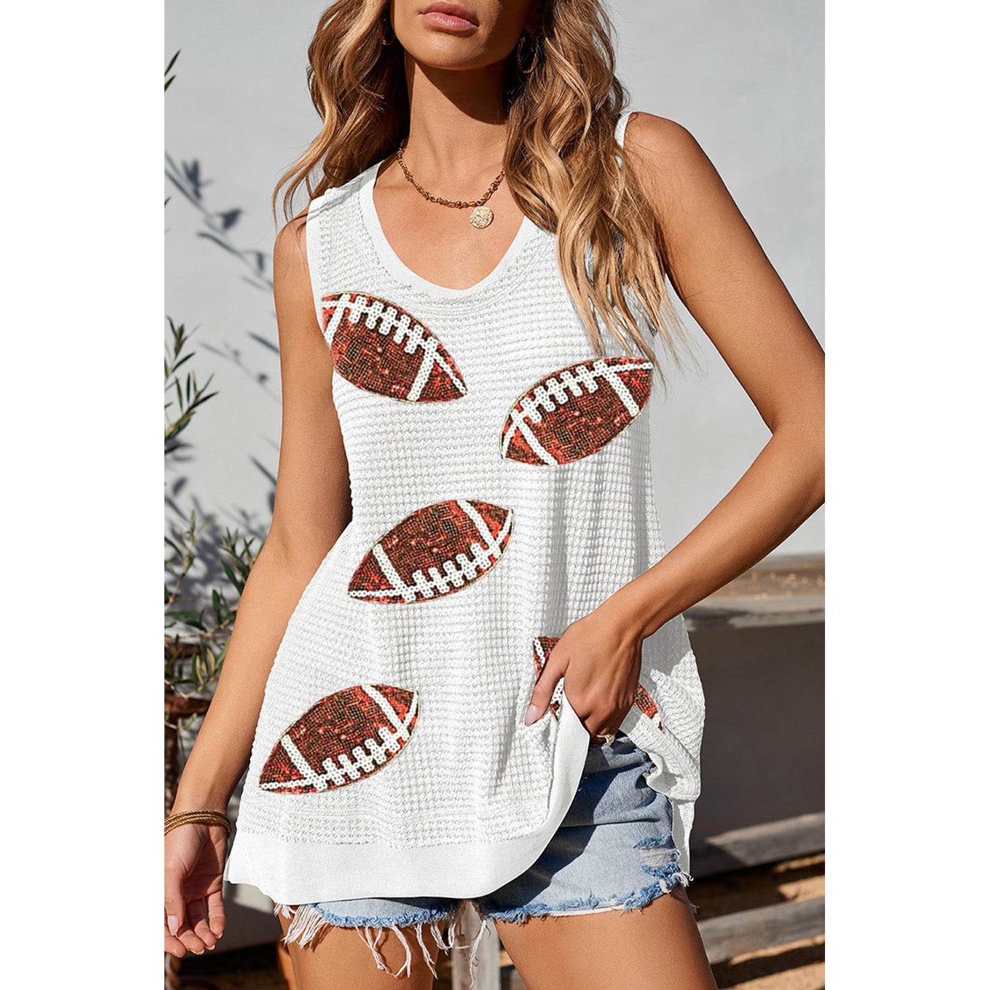 Sequin Football Round Neck Tank