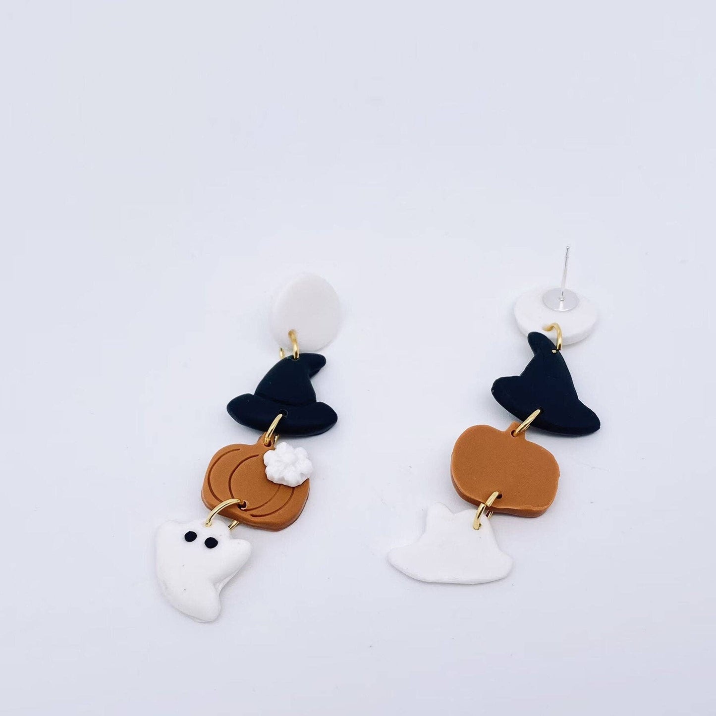 Halloween Hat Pumpkin Ghost Clay Post Earrings