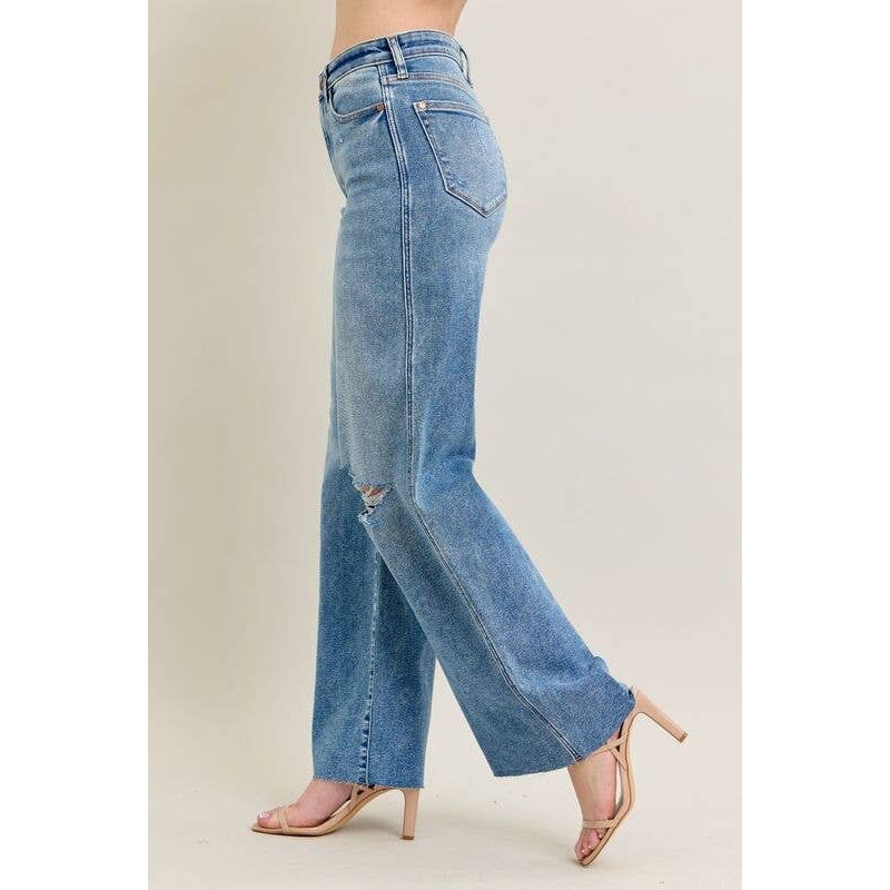 High Waisted Wide Leg Distressed