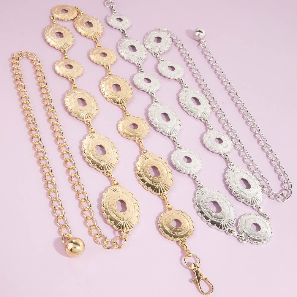 Simple Western Concho Oval Chain Belt