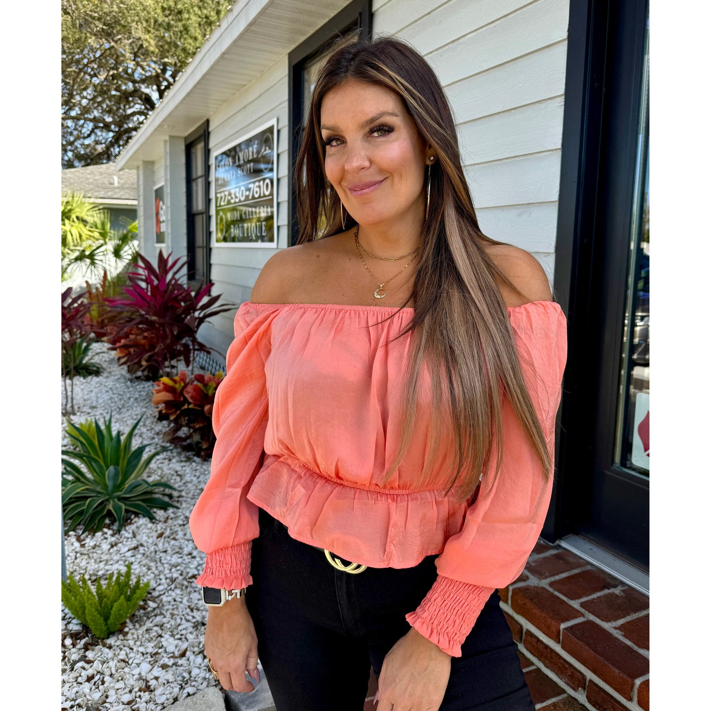 Bianca long sleeve off shoulder top