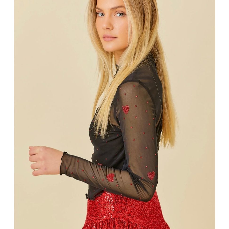 Mesh me bling heart top
