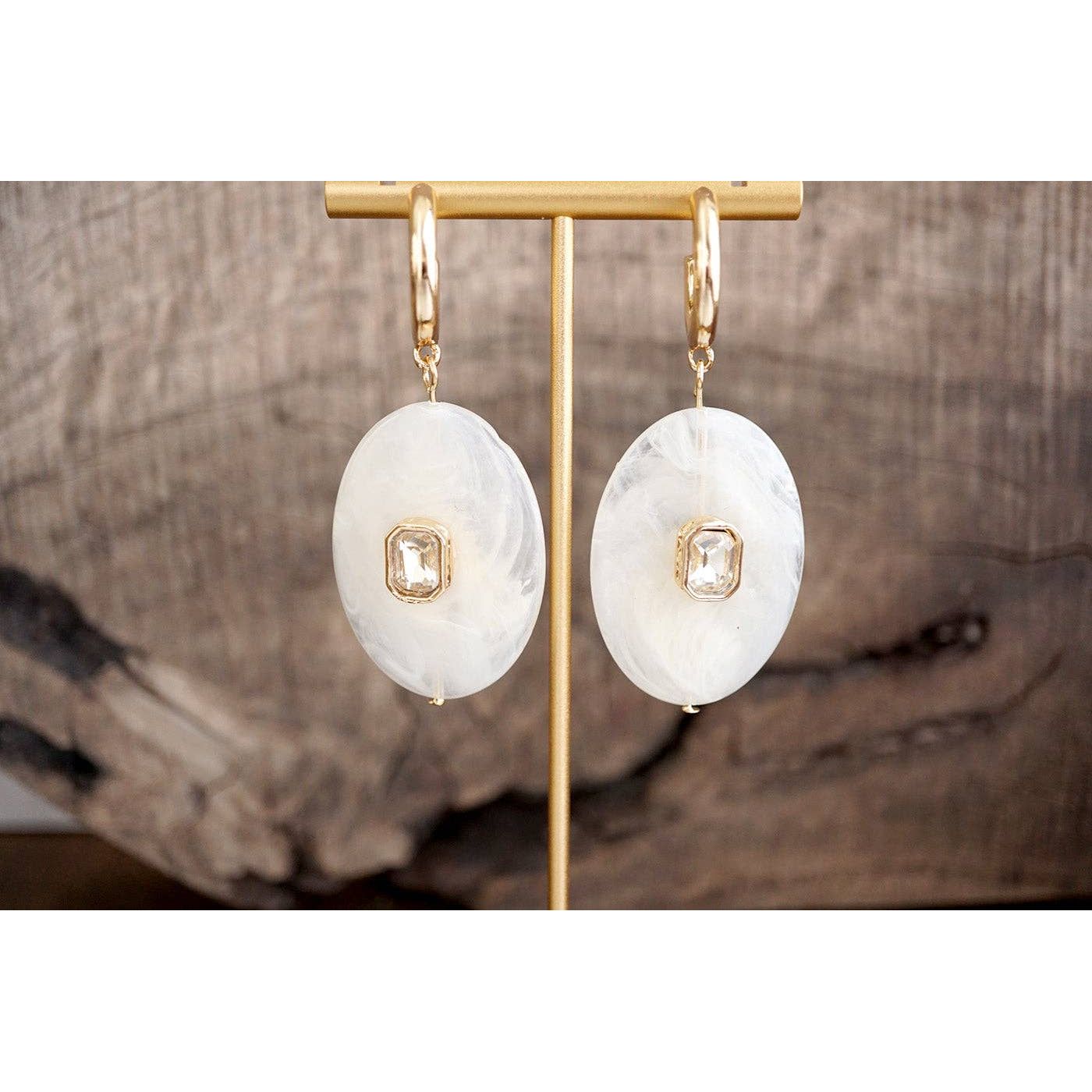 Prism Drift – Marbled Acrylic Stone Open Hoop Dangling Earrings