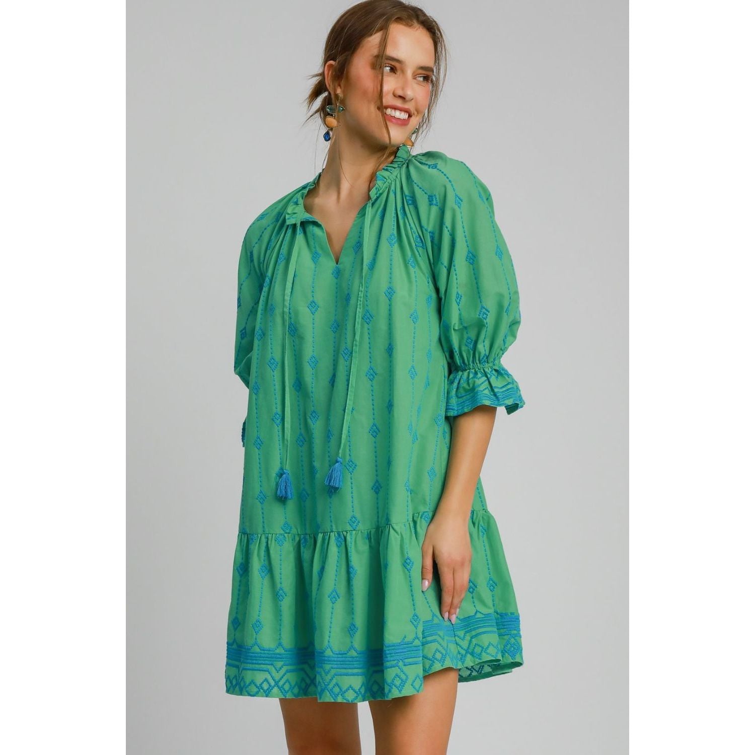 Umgee Full Size Tassel Embroidered Flounce Sleeve Mini Dress Plus Size Moda Galleria Co. Umgee Full Size Tassel Embroidered Flounce Sleeve Mini Dress Plus Size Moda Galleria Co.