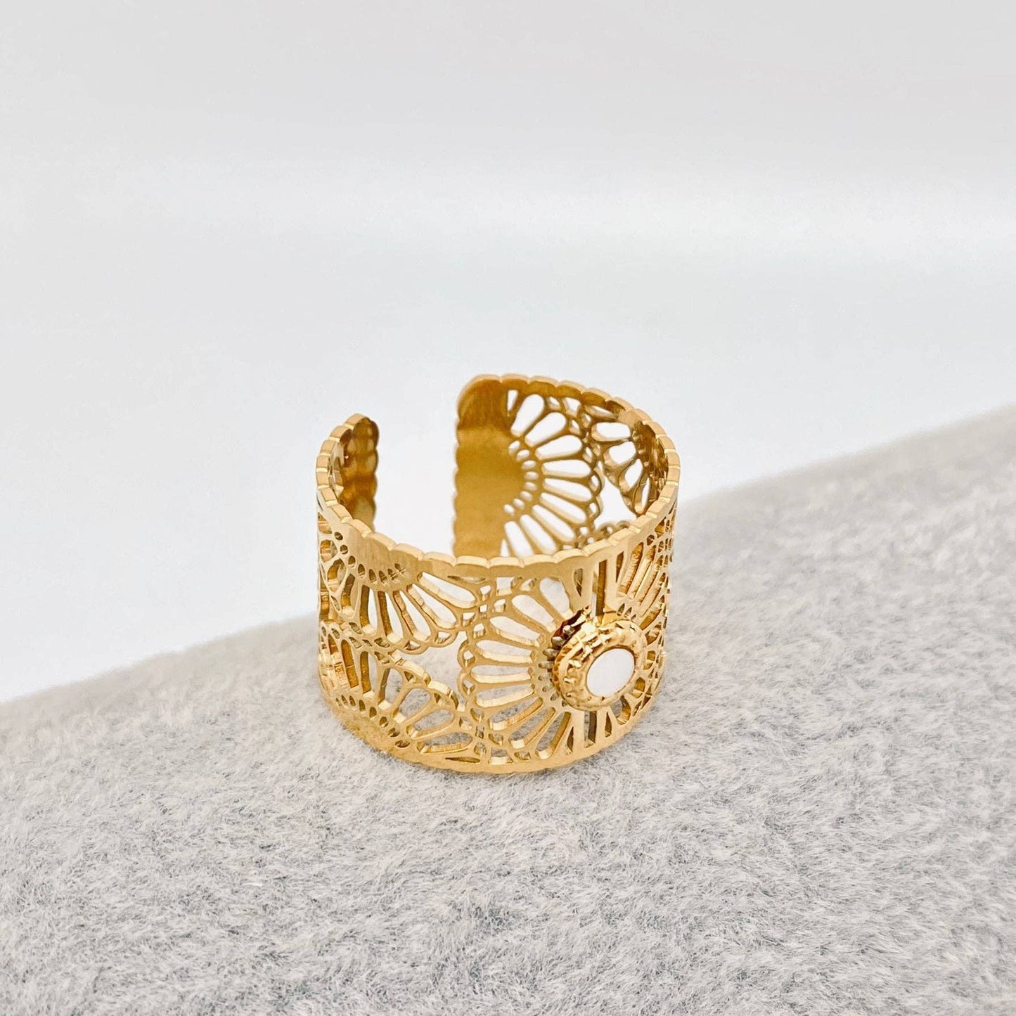 Non tarnish Hollow Flower Design 14K Gold Plated Ring