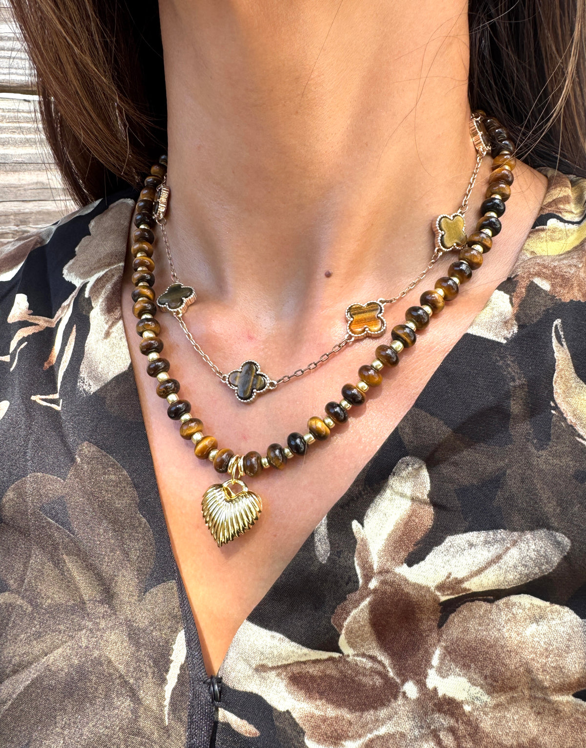 Tigers Eye Heart Necklace by Bourbon and Boweties