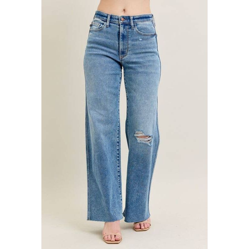 High Waisted Wide Leg Distressed
