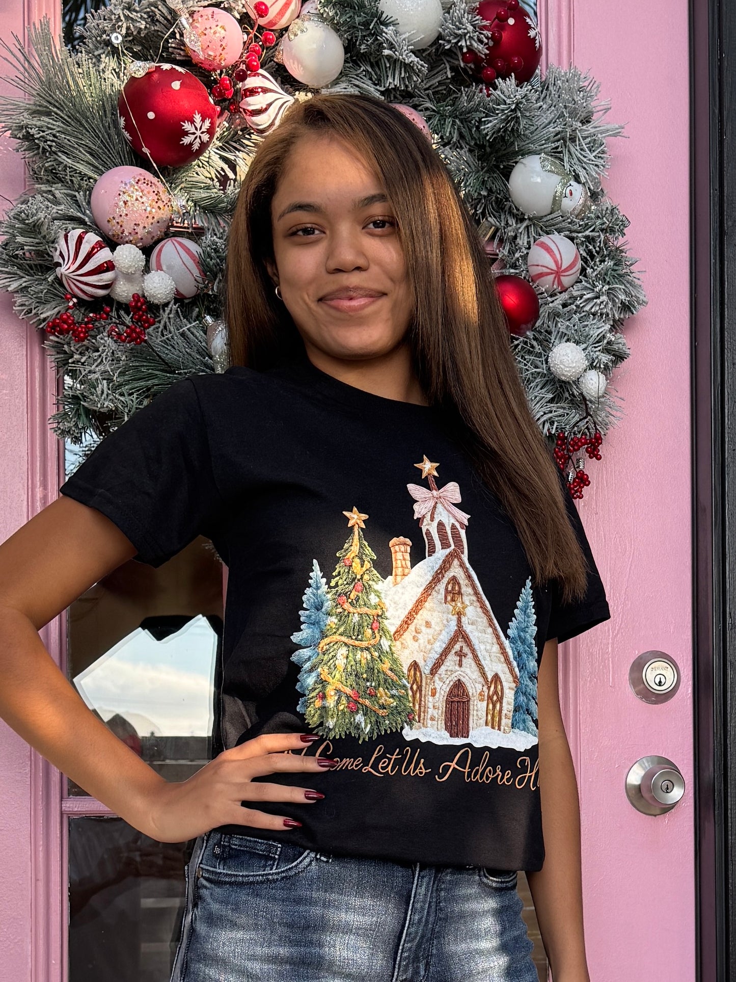 Christmas Church Shirt, Oh Come Let Us Adore Him tee