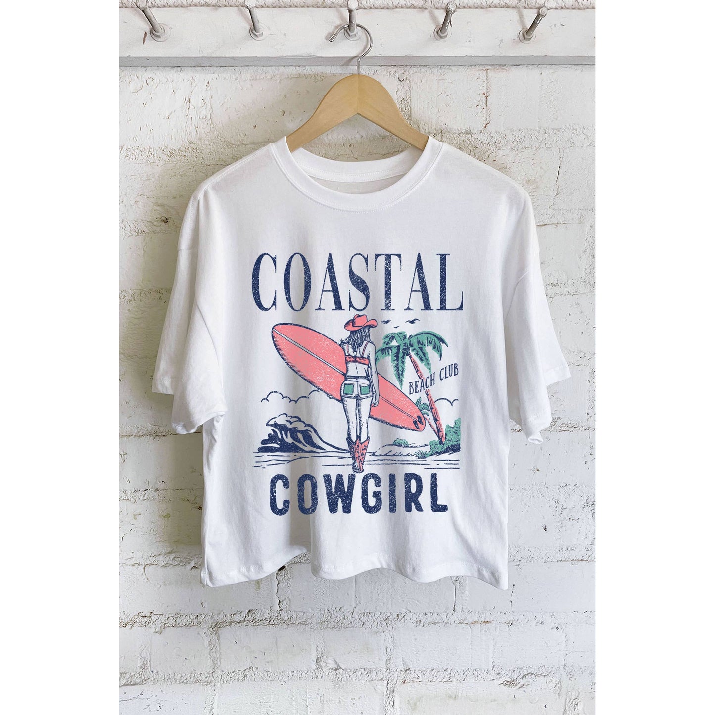 COASTAL COWGIRL BEACH CLUB GRAPHIC LONG CROP TOP