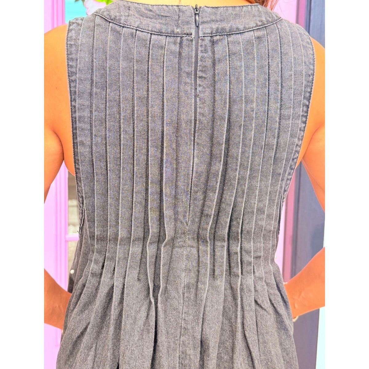 Pleated All over Pearl Denim Romper