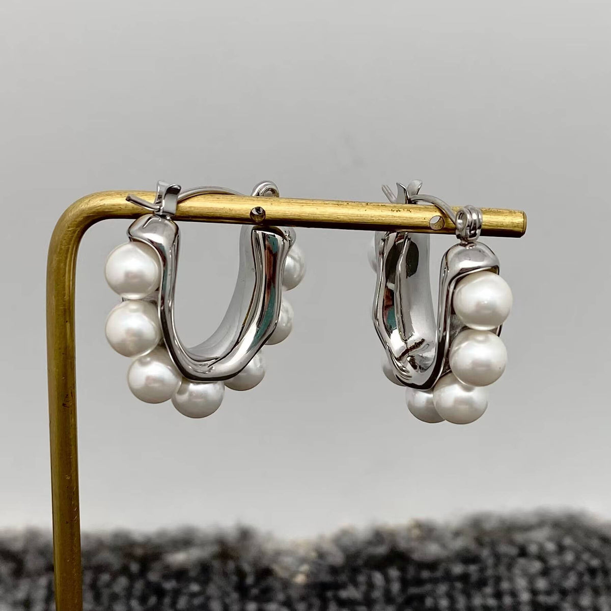 Pearl Hoop Earrings 18K Gold Plated