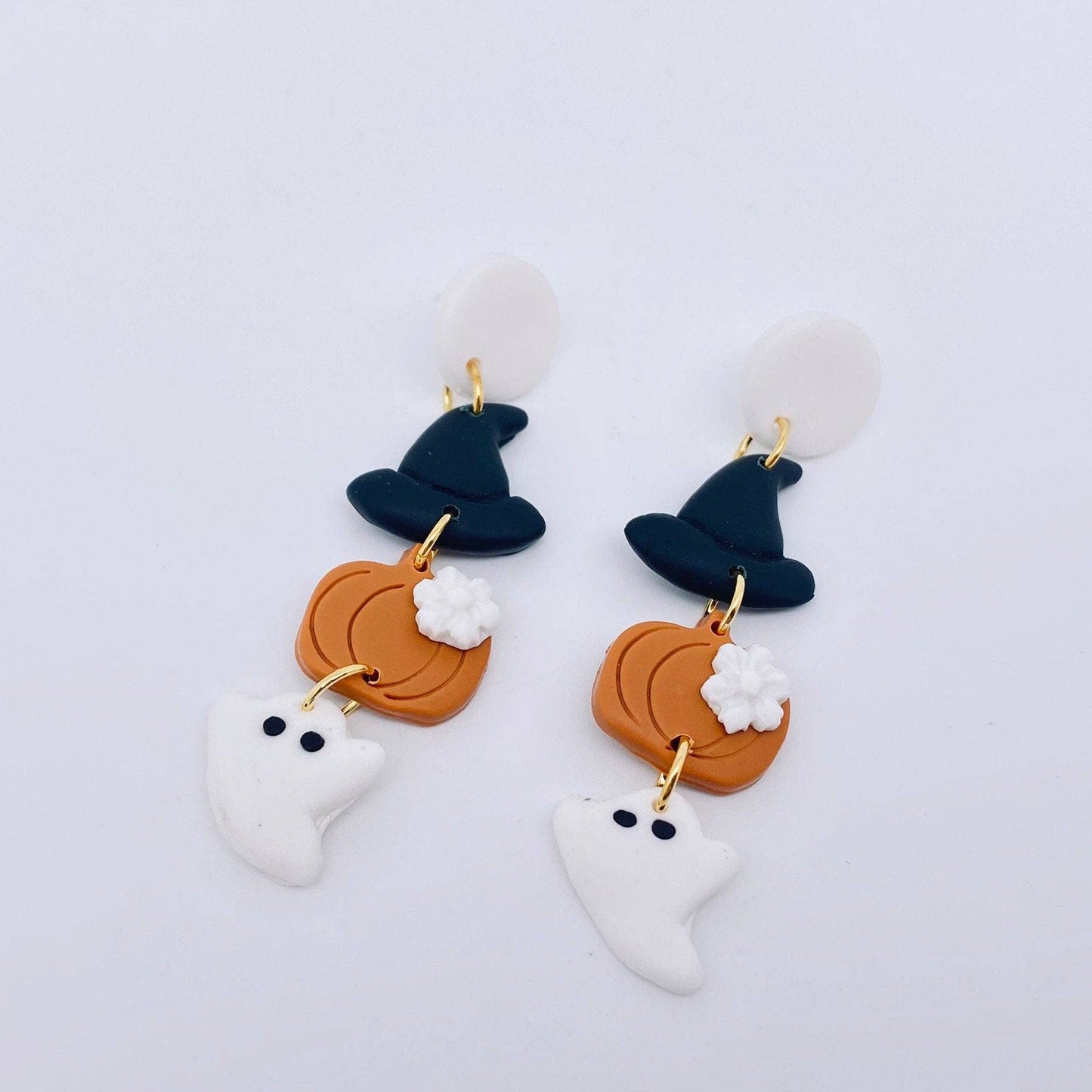 Halloween Hat Pumpkin Ghost Clay Post Earrings
