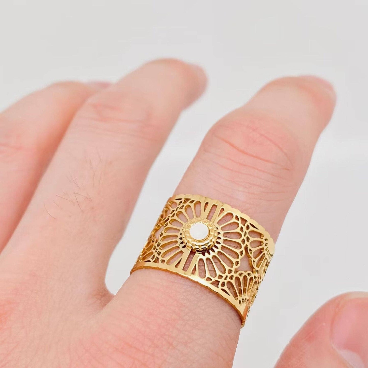 Non tarnish Hollow Flower Design 14K Gold Plated Ring