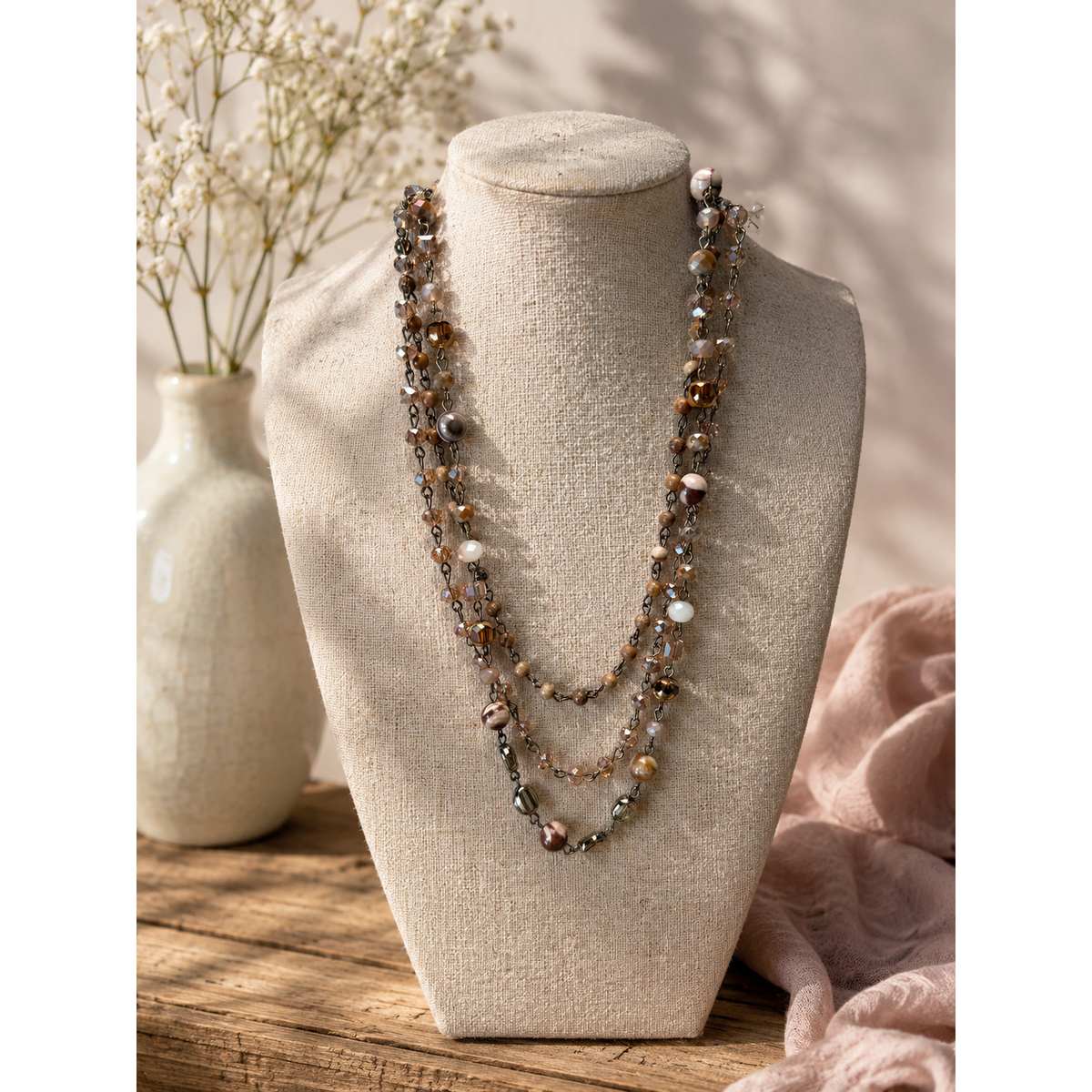 Triple Layer Beaded Necklace