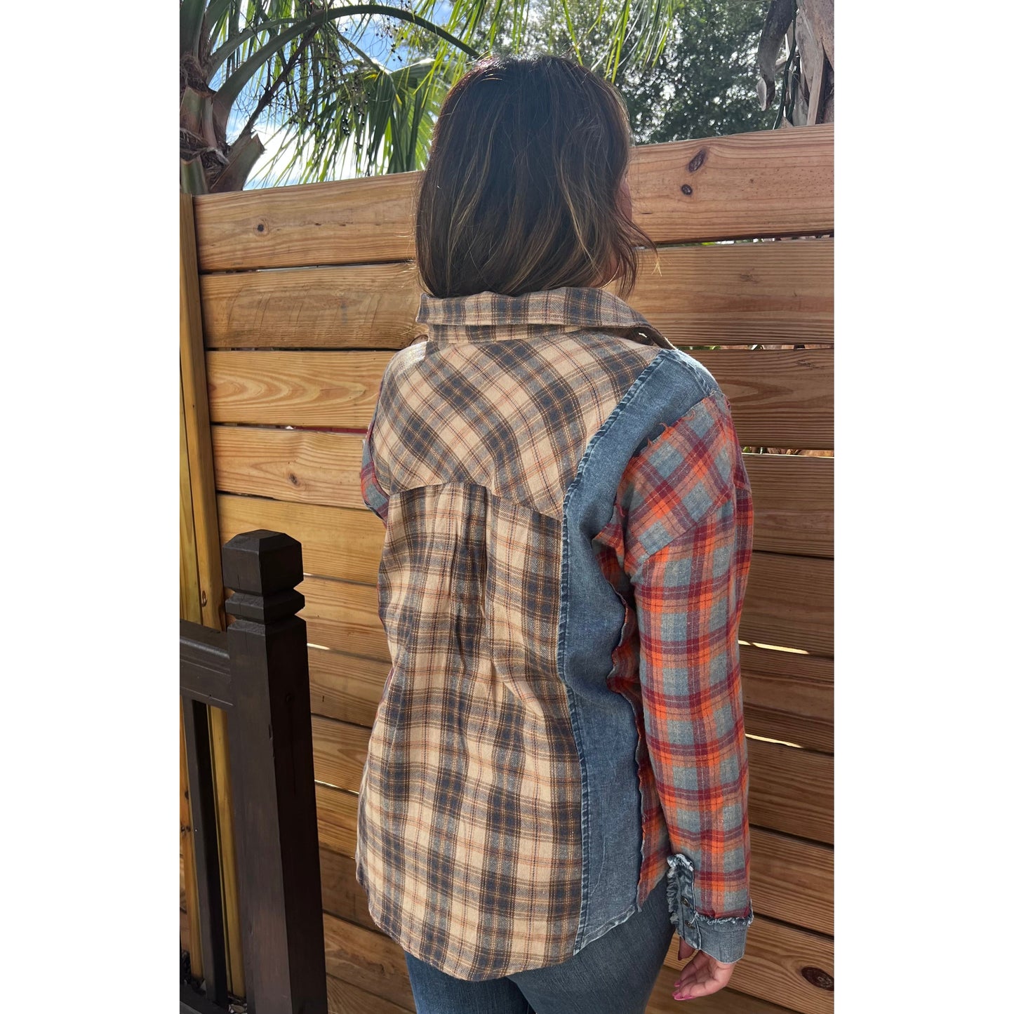 Fall feelings denim/plaid top