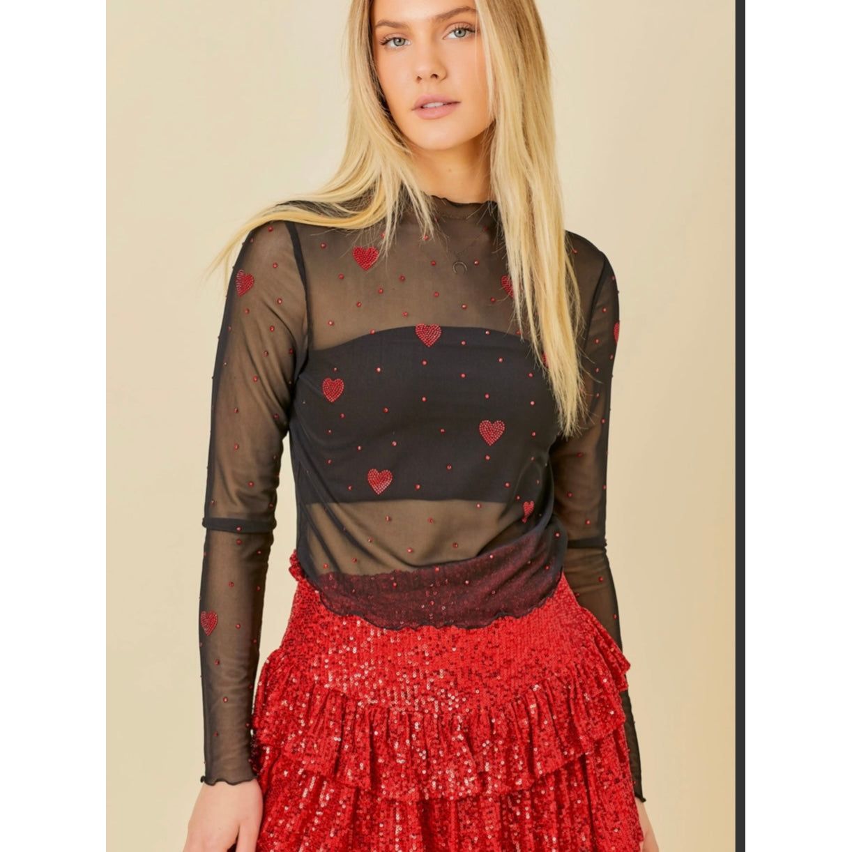 Mesh me bling heart top