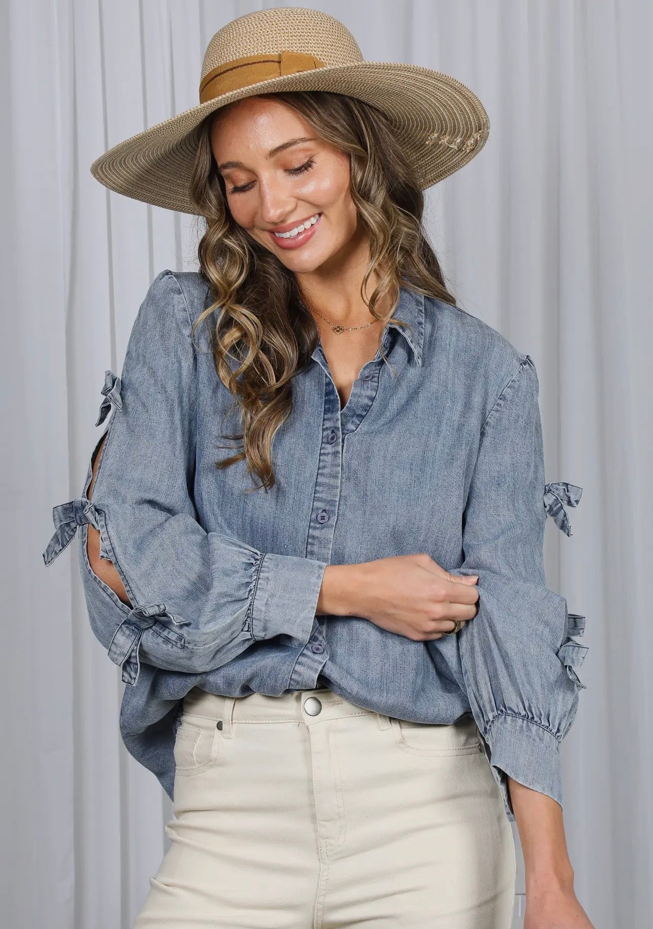 Denim & Bows button down blouse