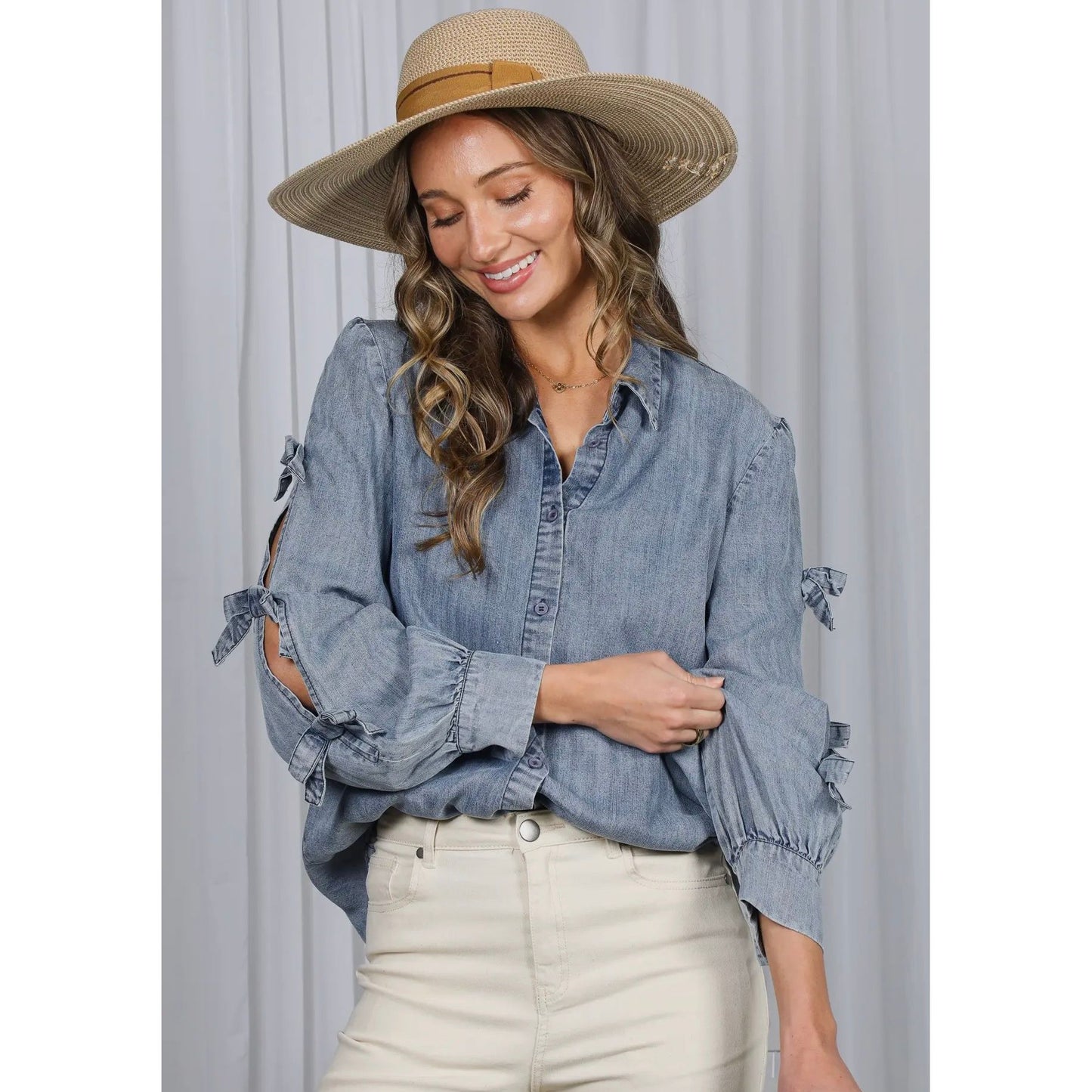 Denim & Bows button down blouse