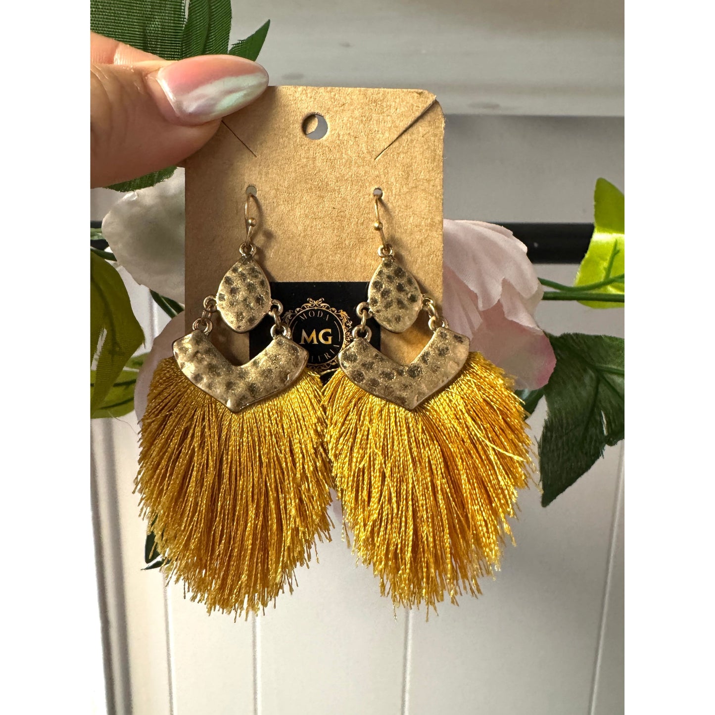 Mustard fringe earrings