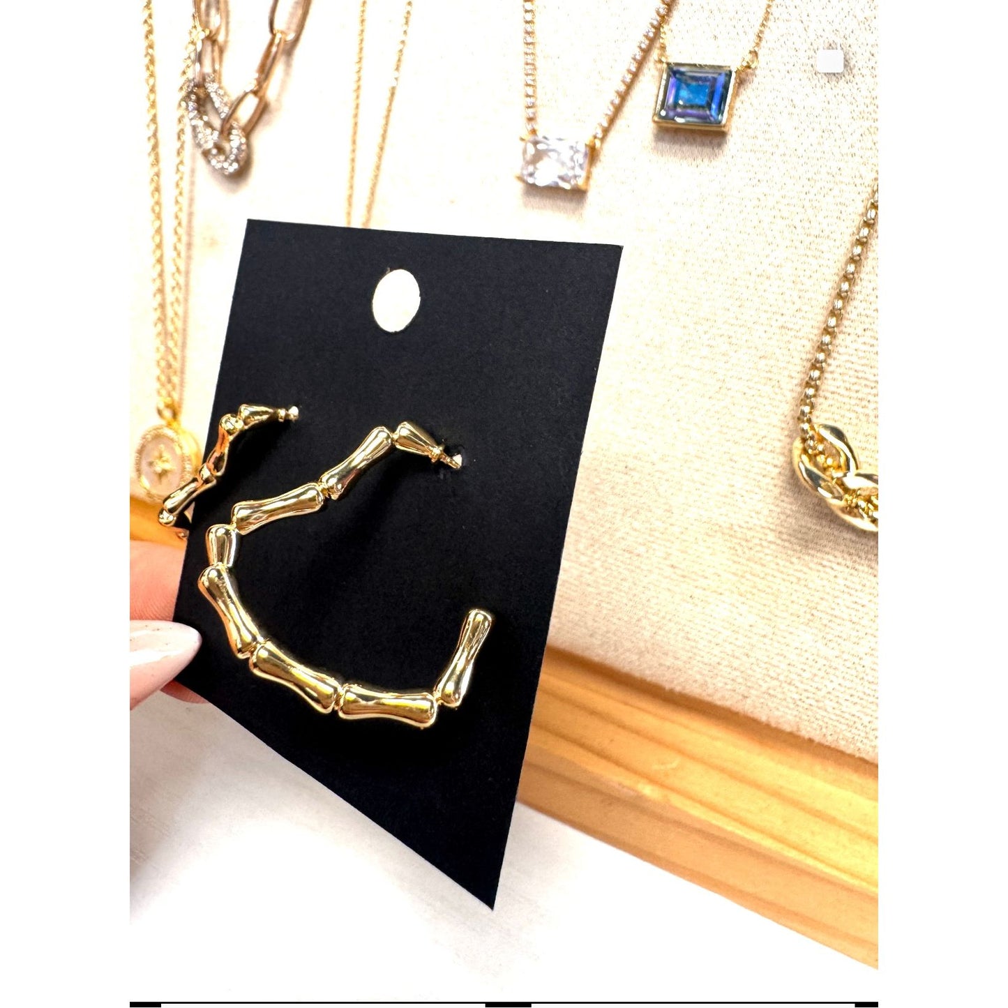 Gold bamboo Heart hoops