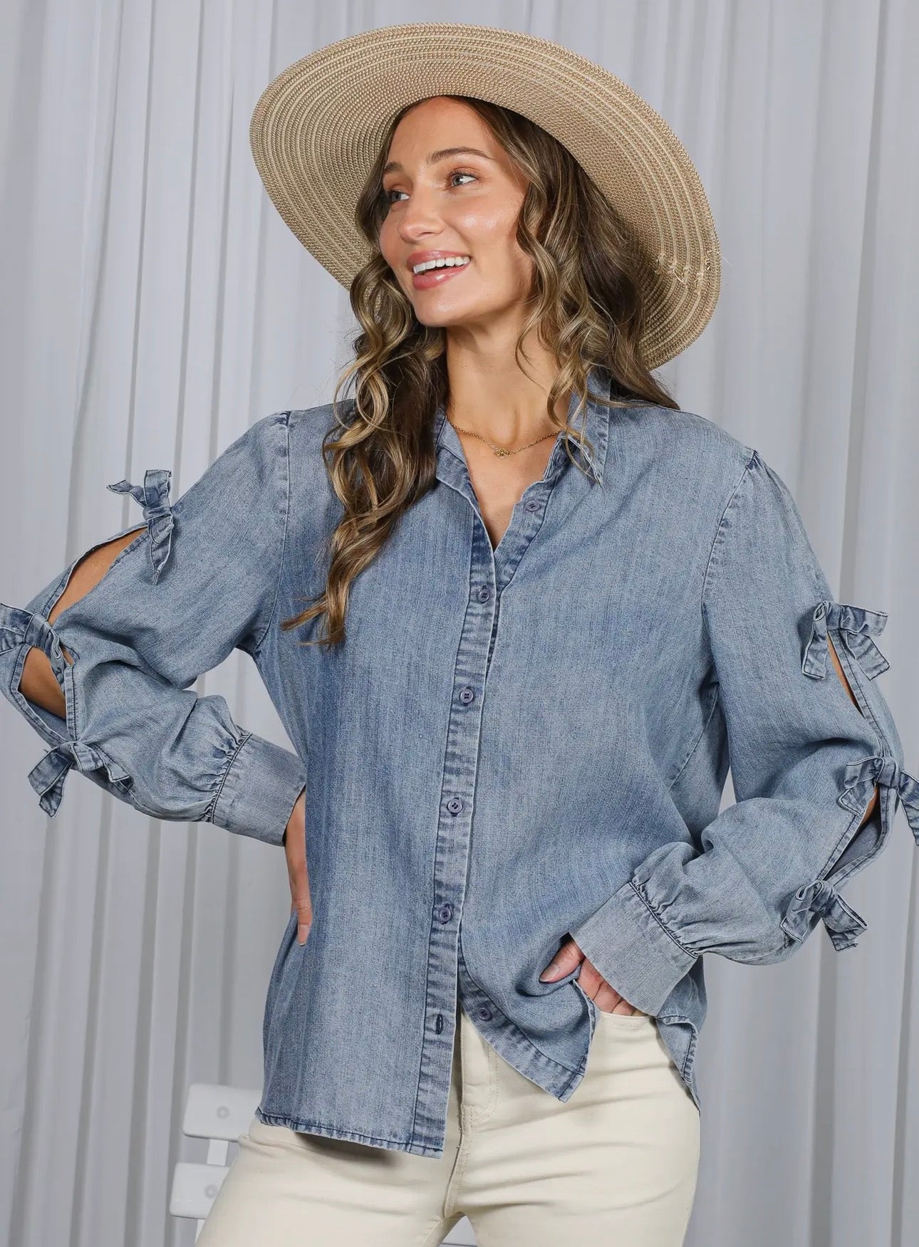 Denim & Bows button down blouse