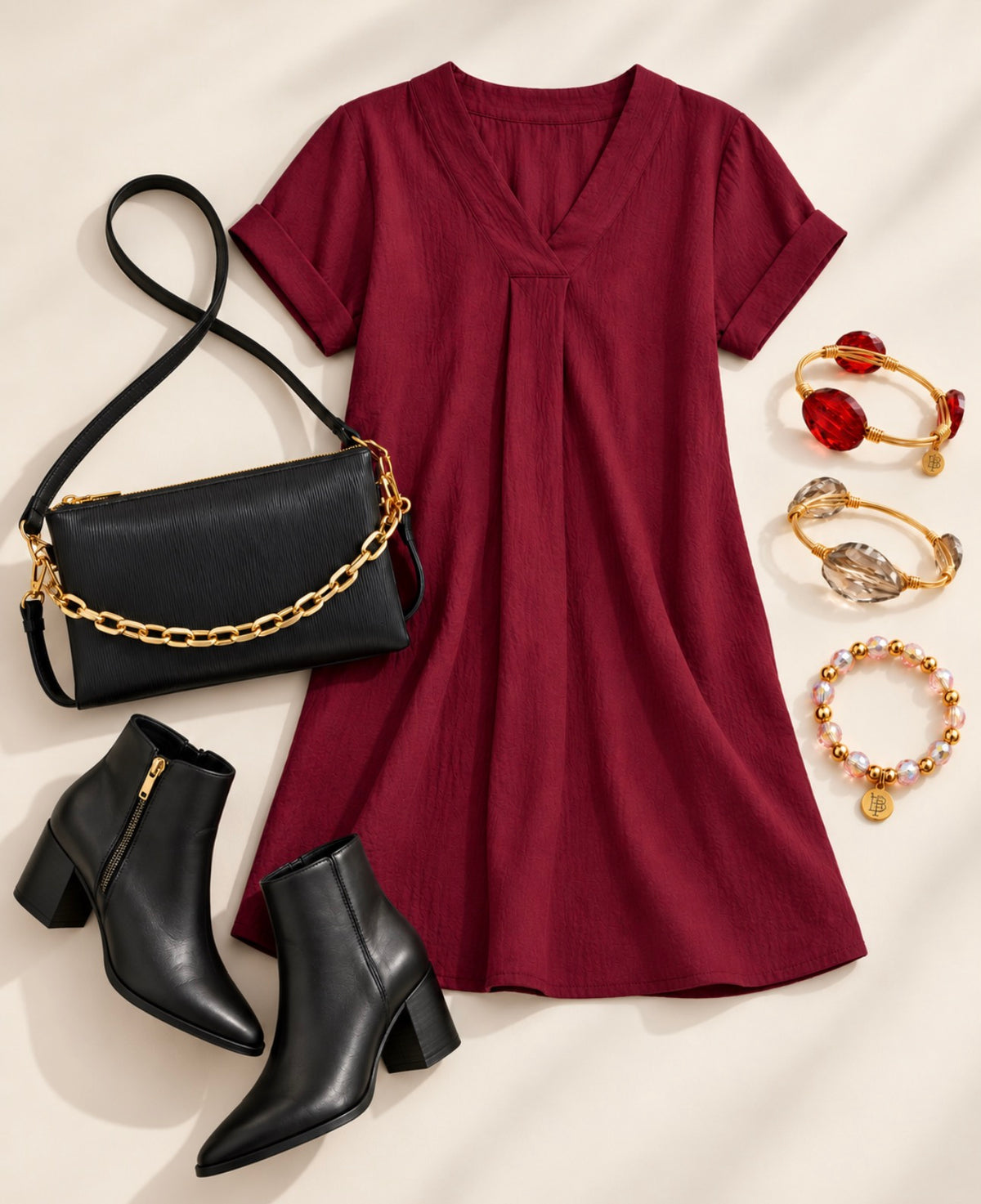 Merlot Darling V-Neck Dress (Airflow)