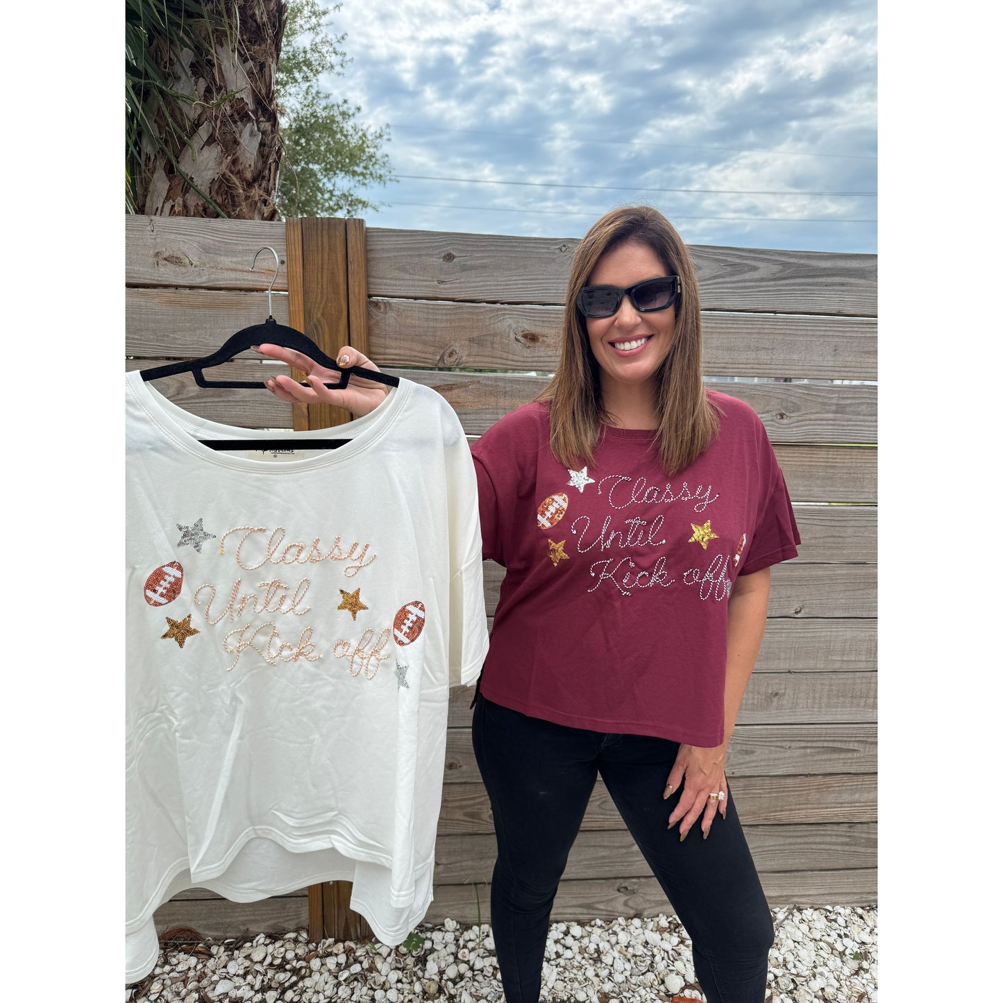 Classy till Kick off tee maroon