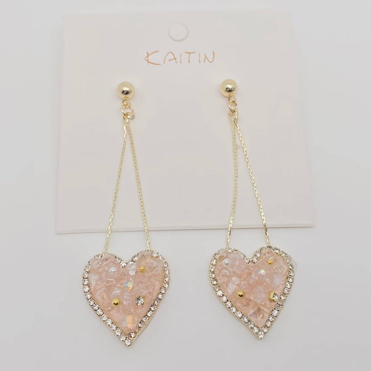 Pink Crystal Heart Pendant Earrings