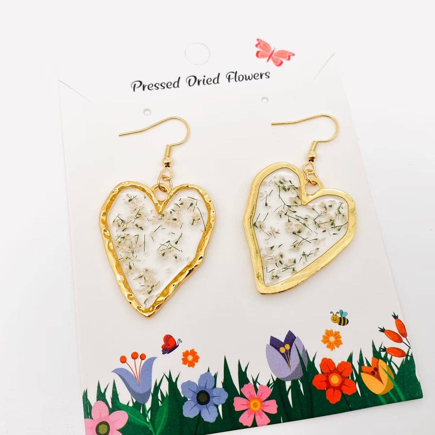Dried Flower Heart-Shaped Earrings
