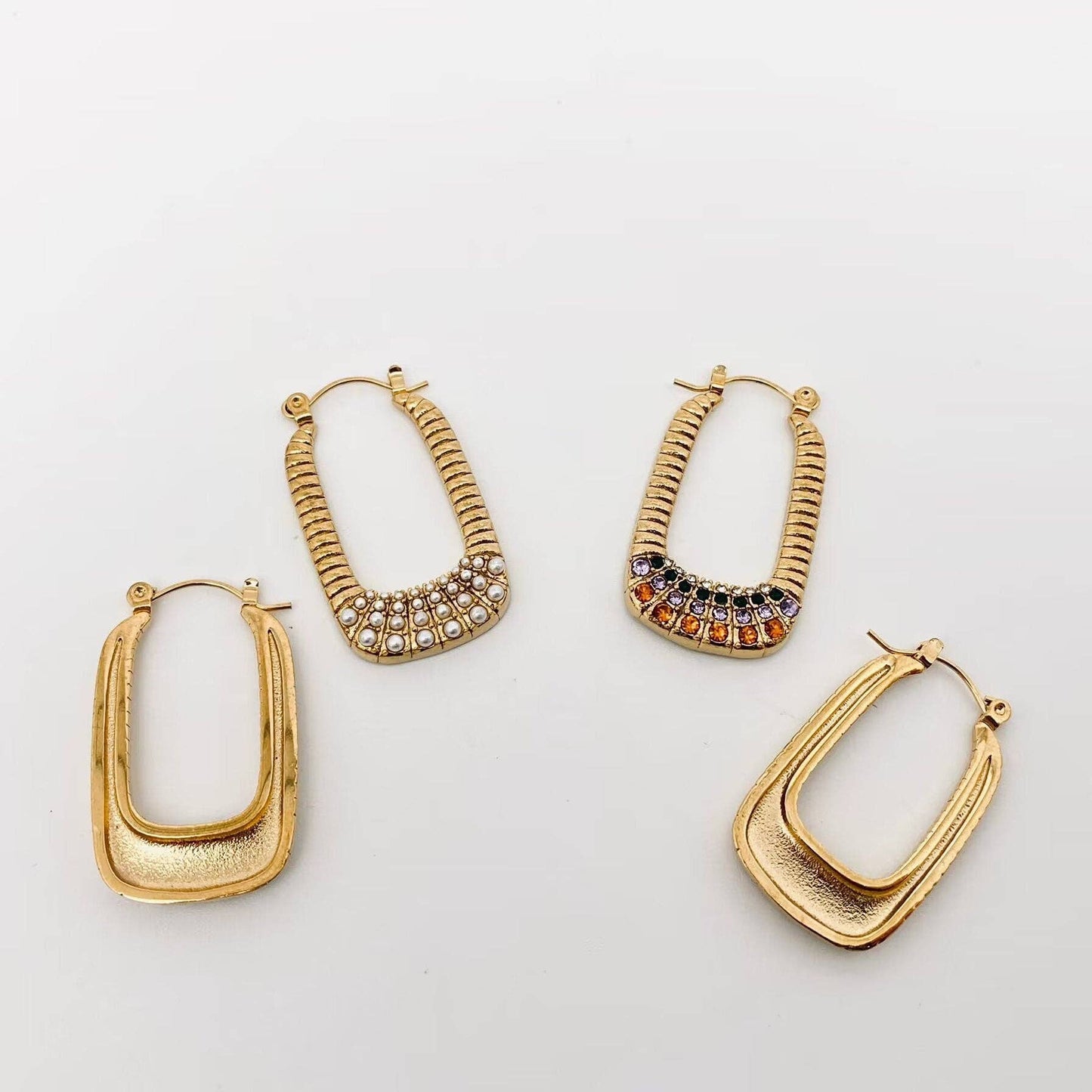 18k Gold-plated Stainless Steel CZ U-shaped Earrring - FGS