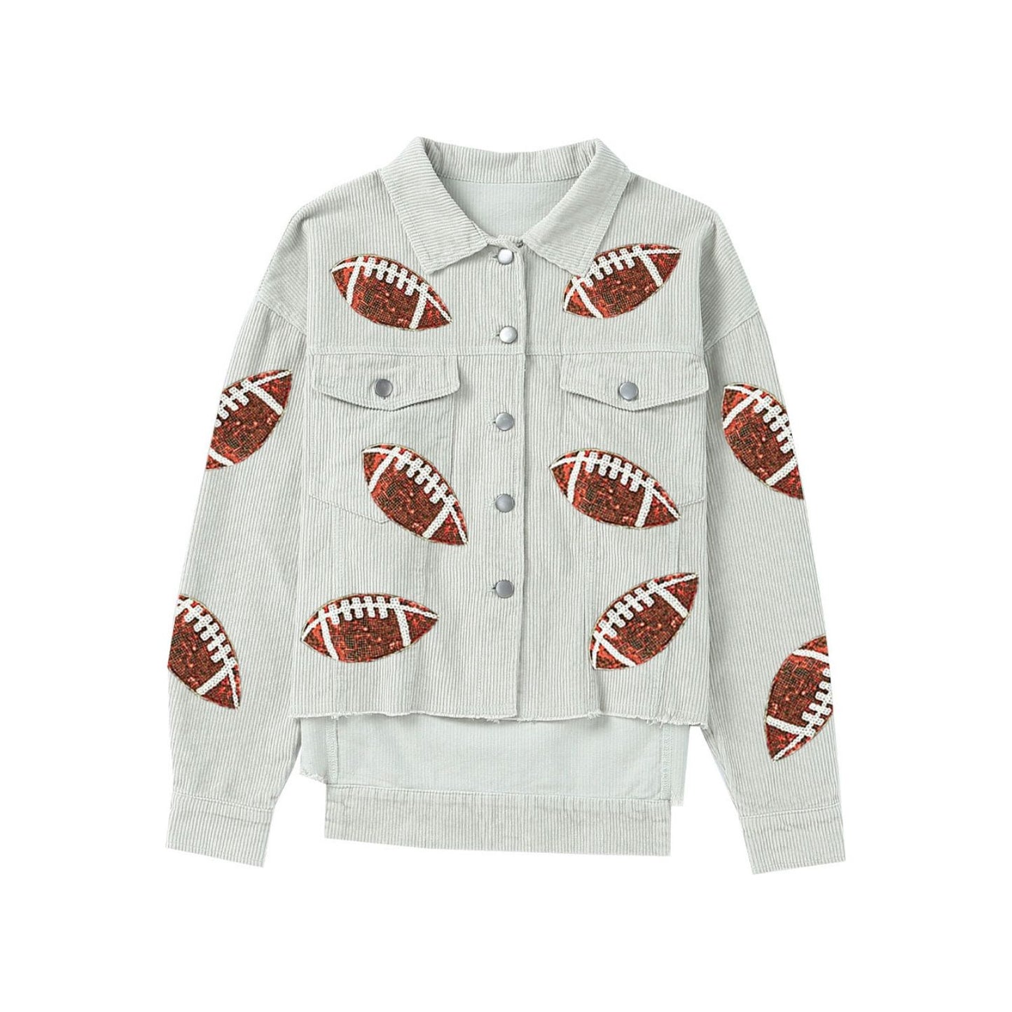 Football Sequin Button Up Dropped Shoulder Jacket