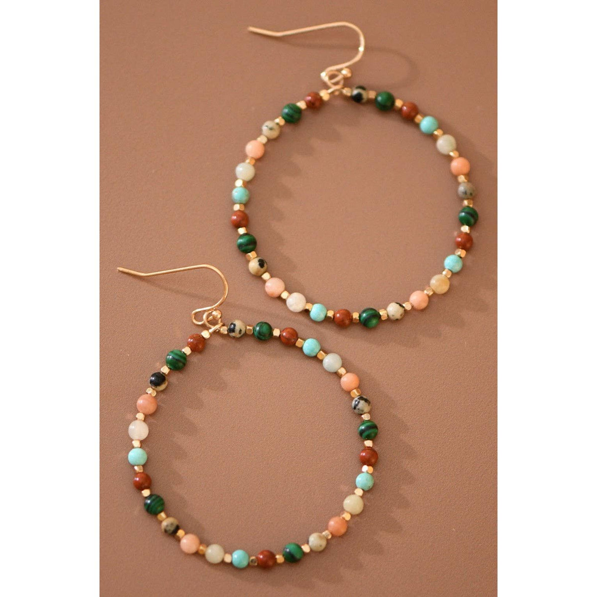 Natural Stone Beaded Circle Drop Earrings