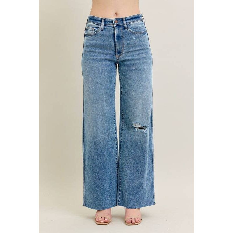 High Waisted Wide Leg Distressed
