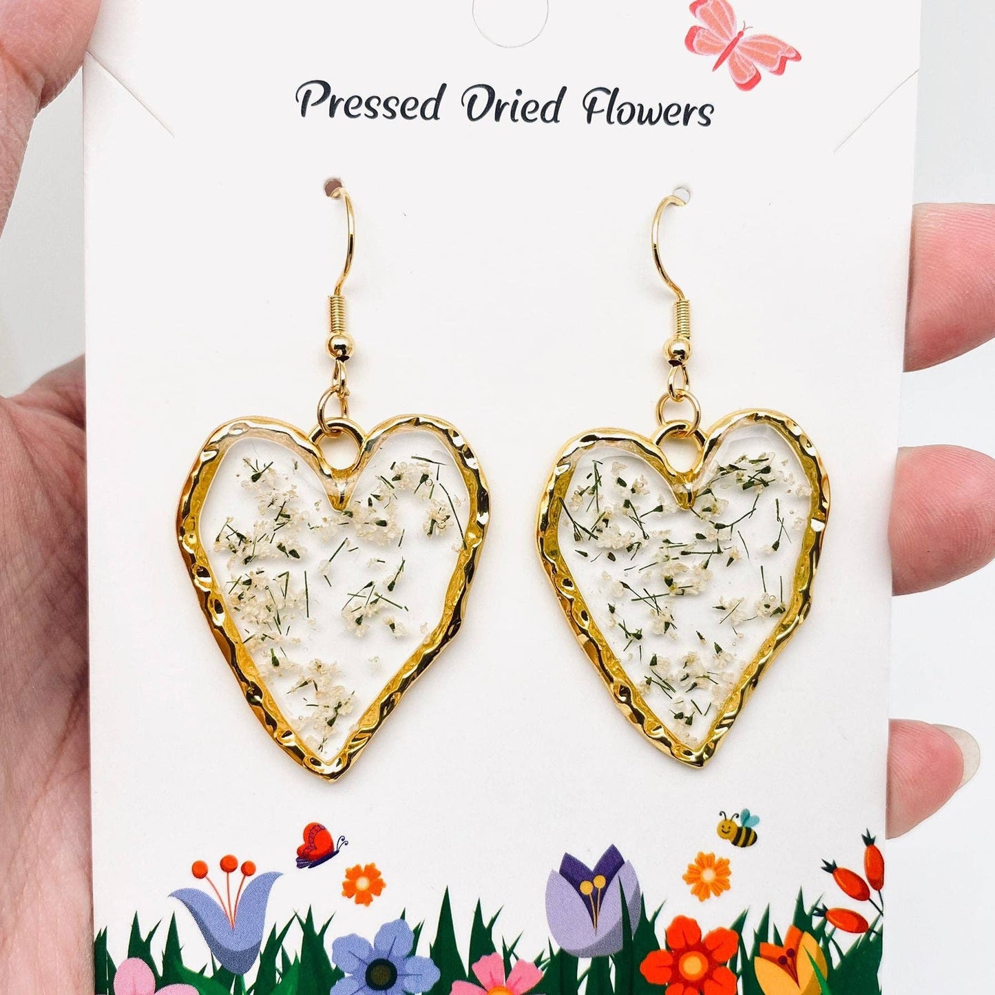 Dried Flower Heart-Shaped Earrings