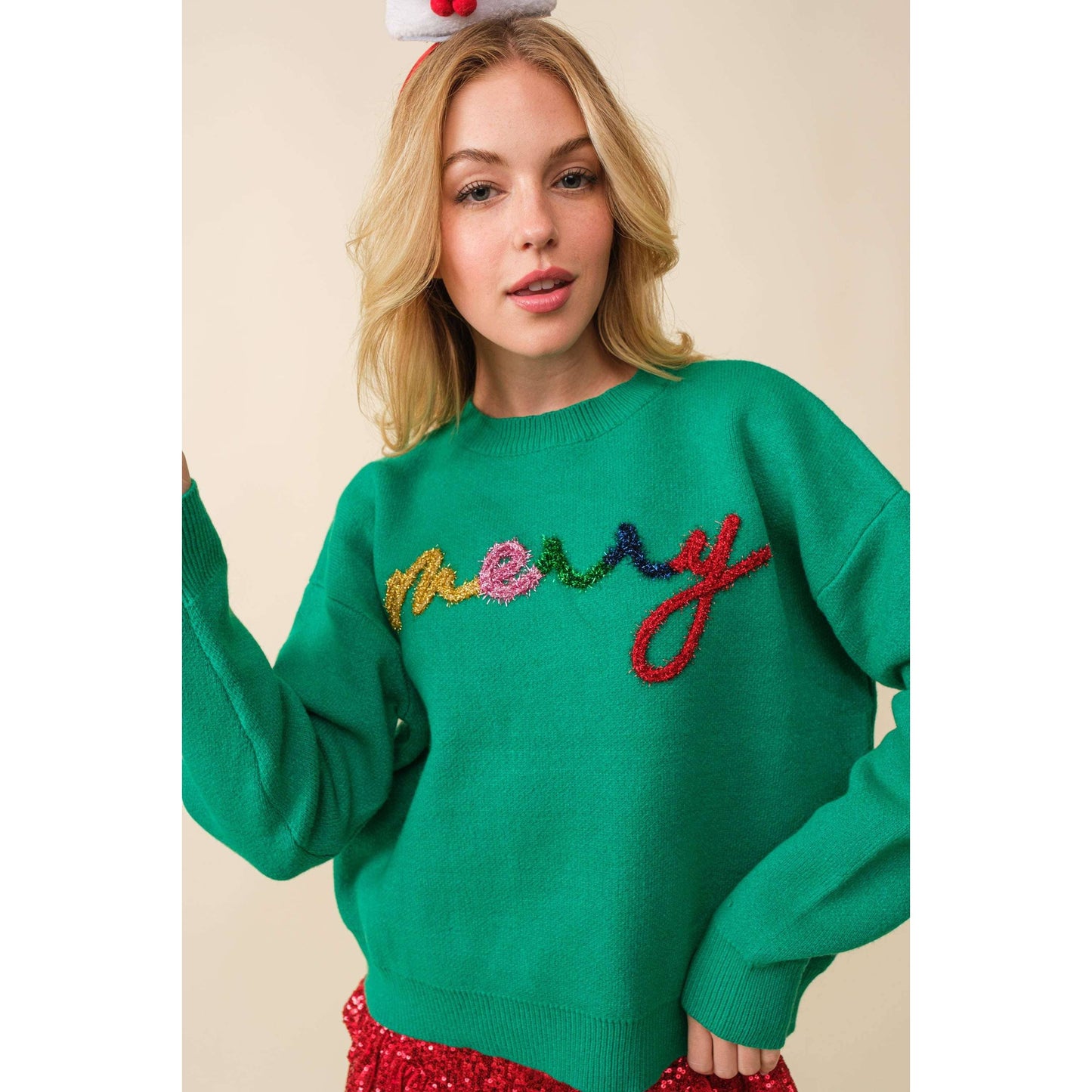 “Merry” Christmas Sweater Green