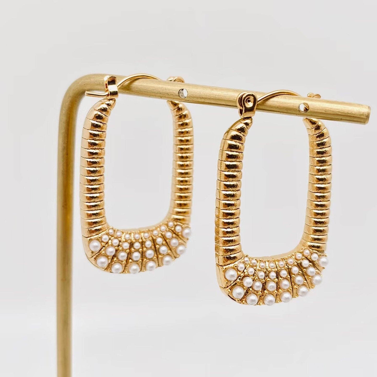 18k Gold-plated Stainless Steel CZ U-shaped Earrring - FGS