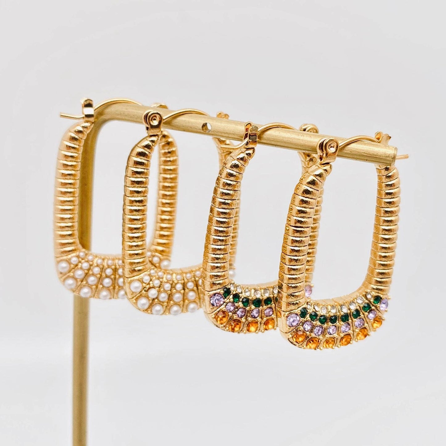 18k Gold-plated Stainless Steel CZ U-shaped Earrring - FGS