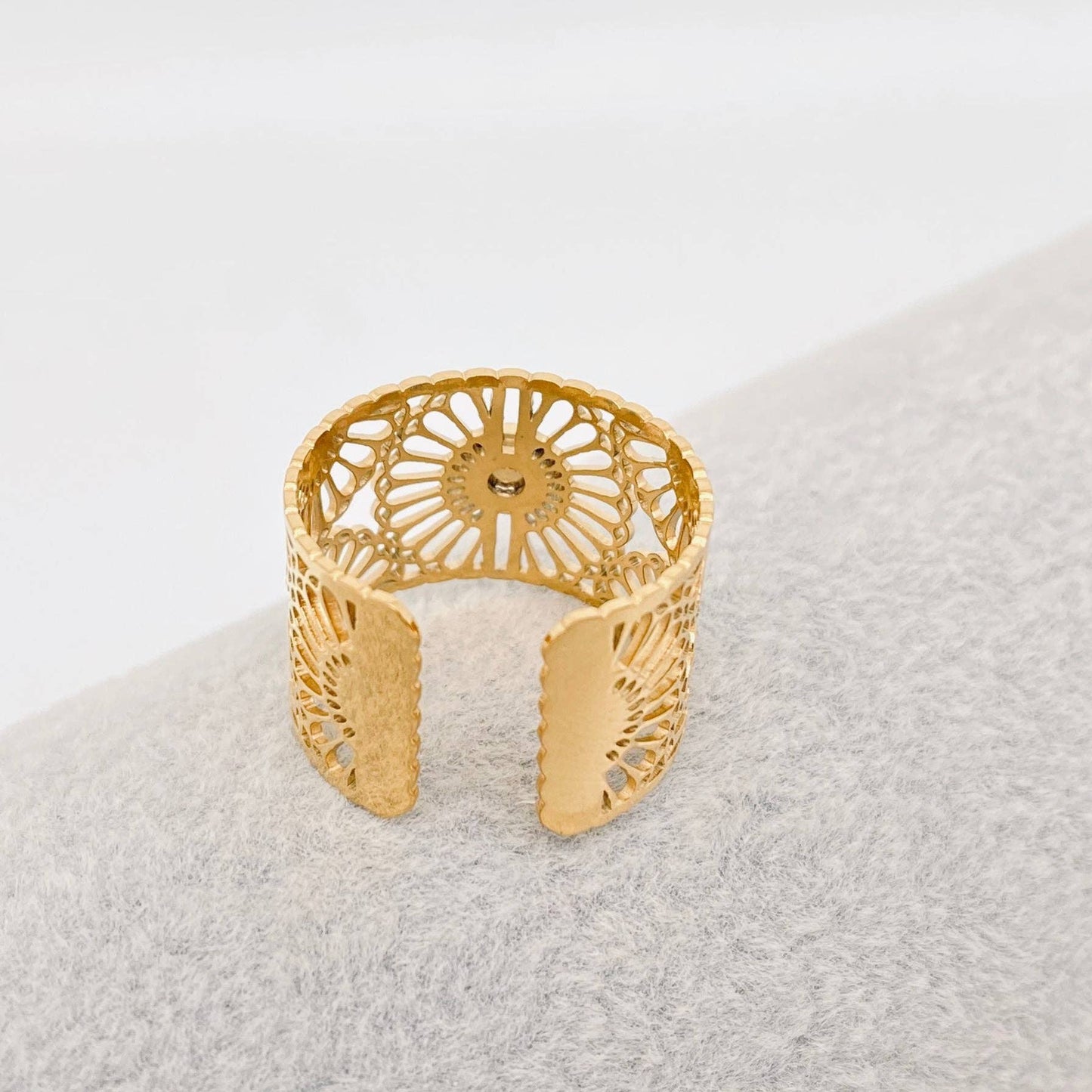 Non tarnish Hollow Flower Design 14K Gold Plated Ring